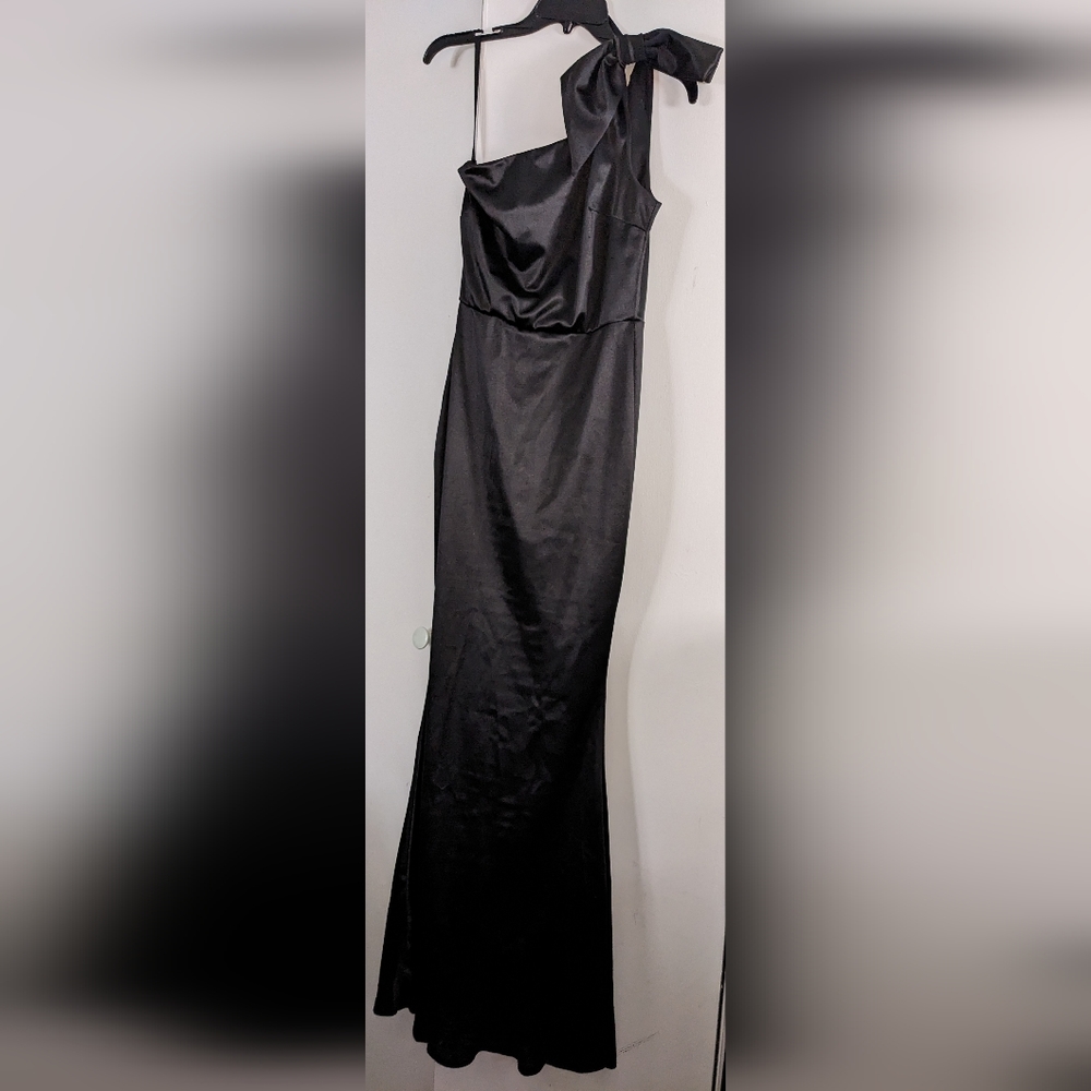 Black satin long dress/size S - Picture 4 of 7